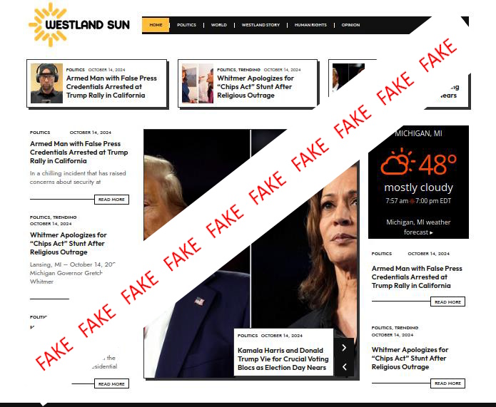 A fake news article purporting to be from an inauthentic news site called Westland Sun